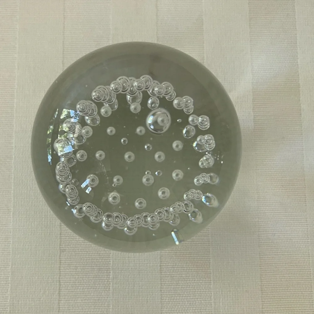 Three Paperweights 2 Vintage Clear Round Glass With Bubbles Murano Style & Bunny - Picture 7 of 16